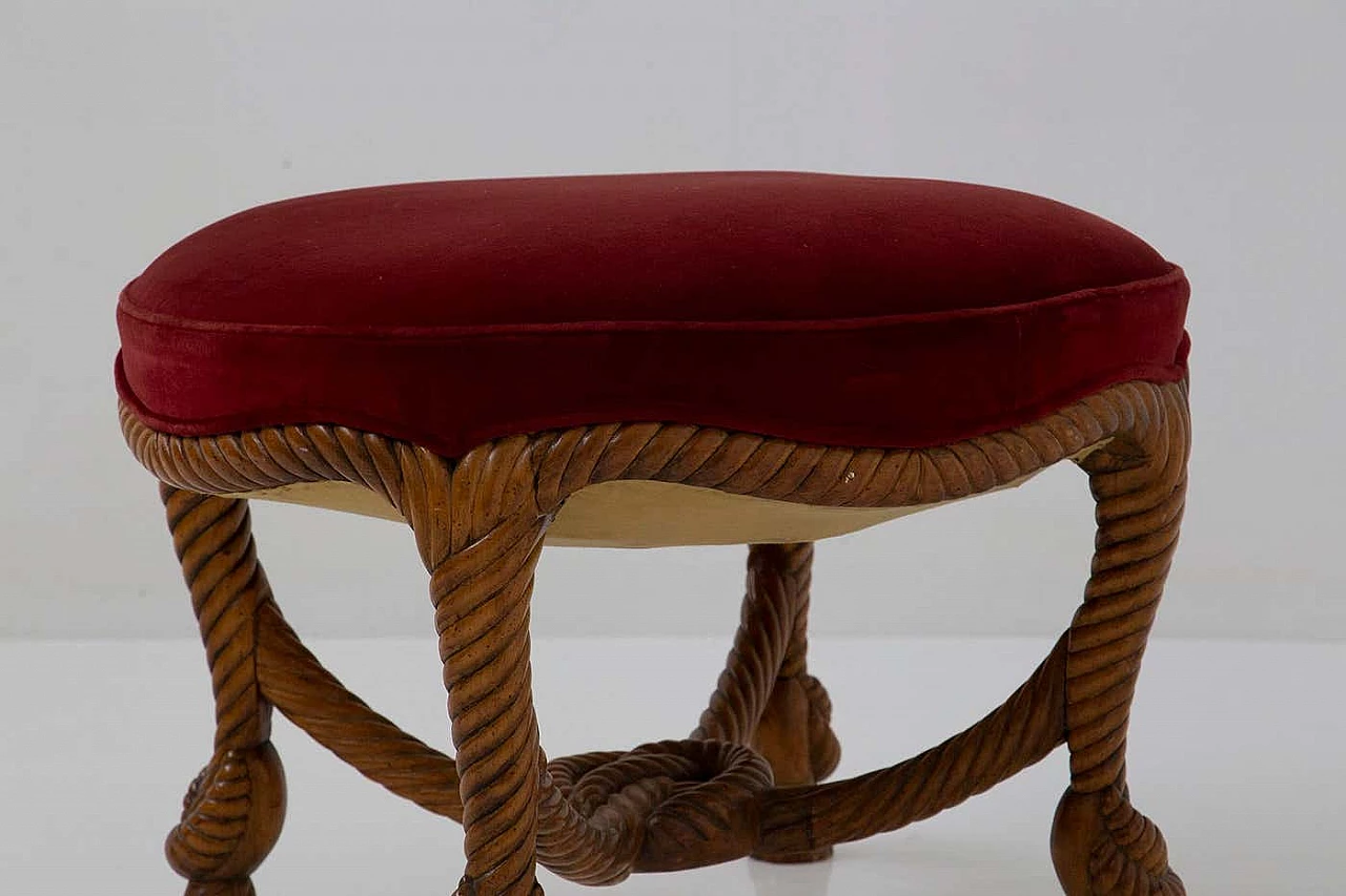 Carved wood and velvet stool in Napoleon III-style, early 20th century 4