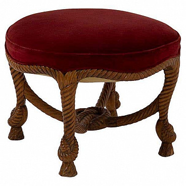 Carved wood and velvet stool in Napoleon III-style, early 20th century