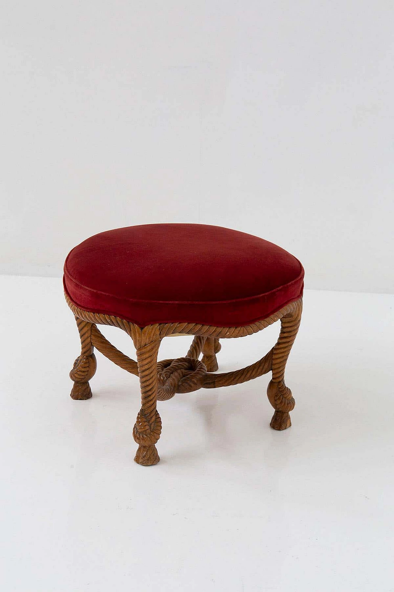 Carved wood and velvet stool in Napoleon III-style, early 20th century 8