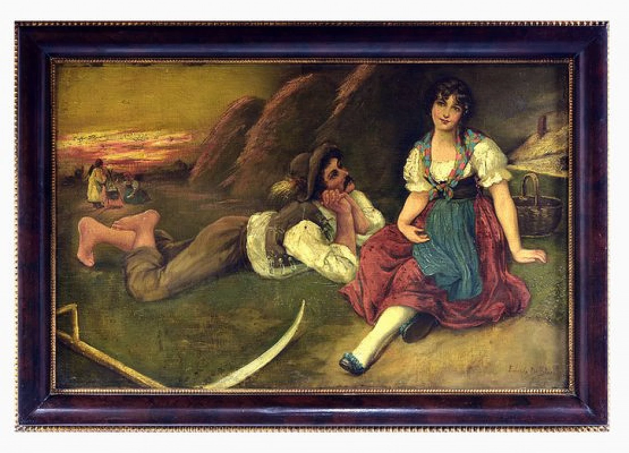 Eduardo De Blasi, coppia di paesani, dipinto a olio su tela, inizio '900 1