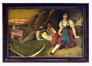 Eduardo De Blasi, coppia di paesani, dipinto a olio su tela, inizio '900