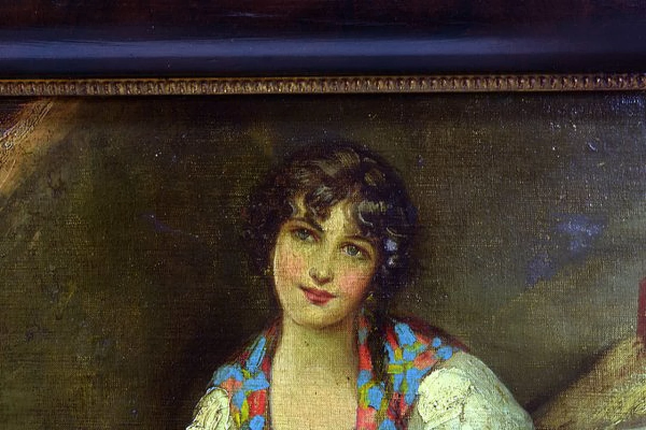 Eduardo De Blasi, coppia di paesani, dipinto a olio su tela, inizio '900 3