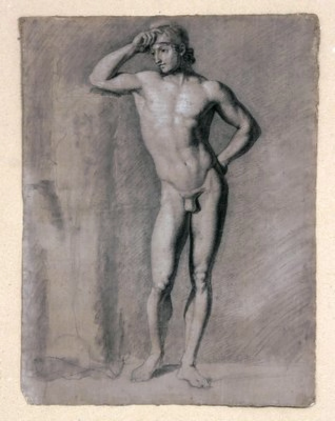 Studio di nudo maschile, disegno a carboncino e matita su carta, inizio '800 2