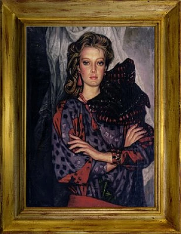 Andrea Di Dio, ritratto femminile, dipinto a olio su tela, 1985