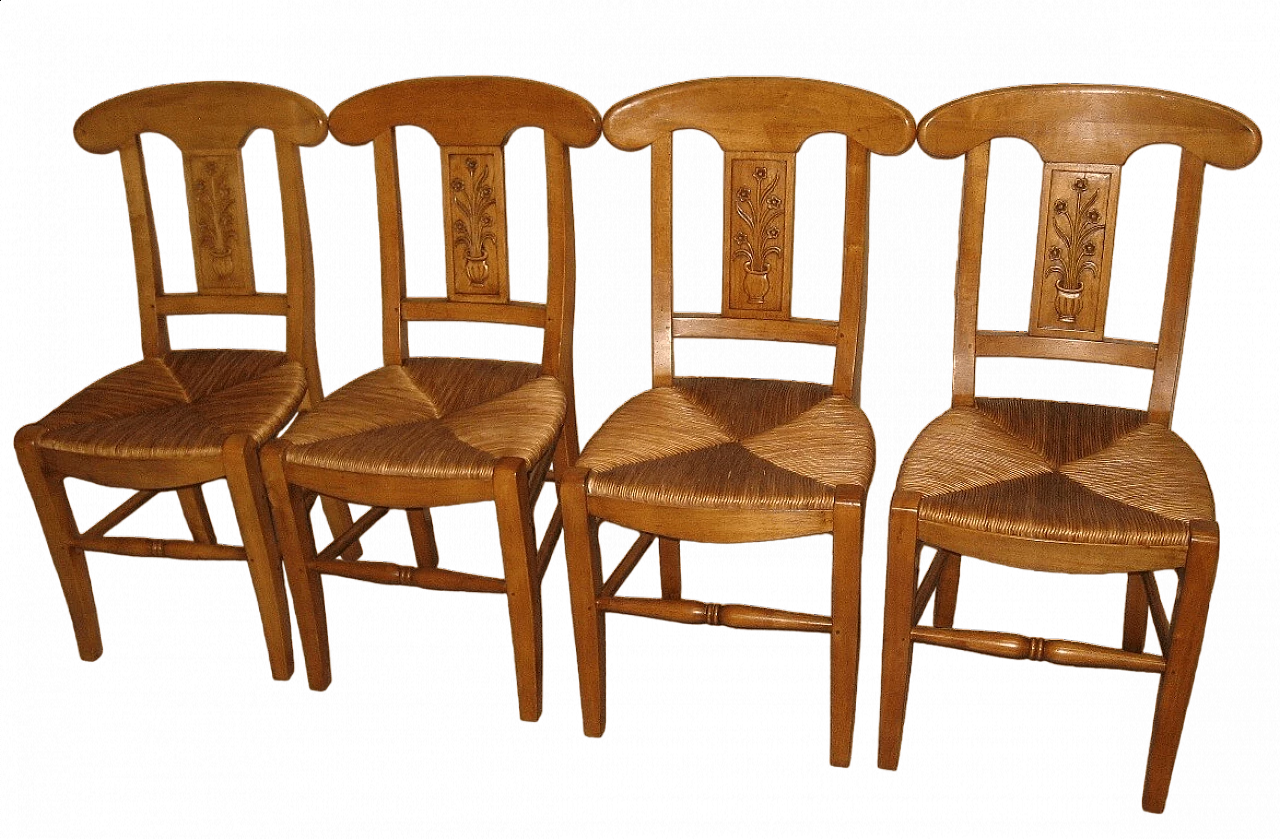 4 Honey walnut chairs with straw seats, 2000s 13
