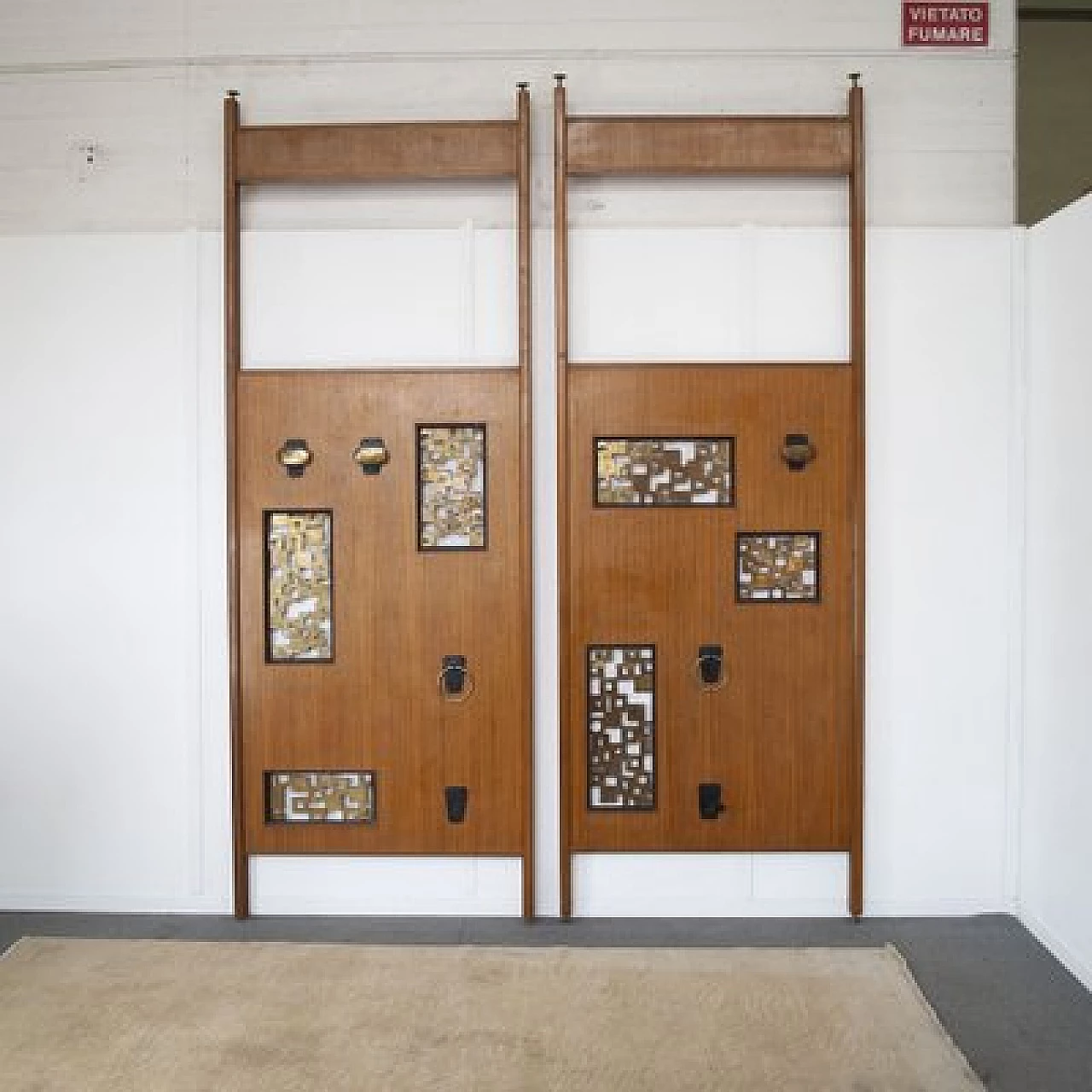 Pair of walnut and aluminium coat racks, 1960s 3