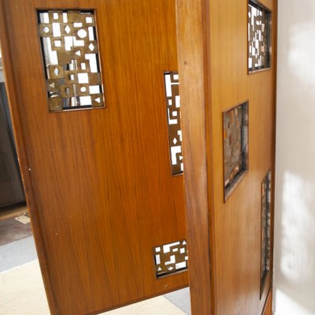 Pair of walnut and aluminium coat racks, 1960s 5