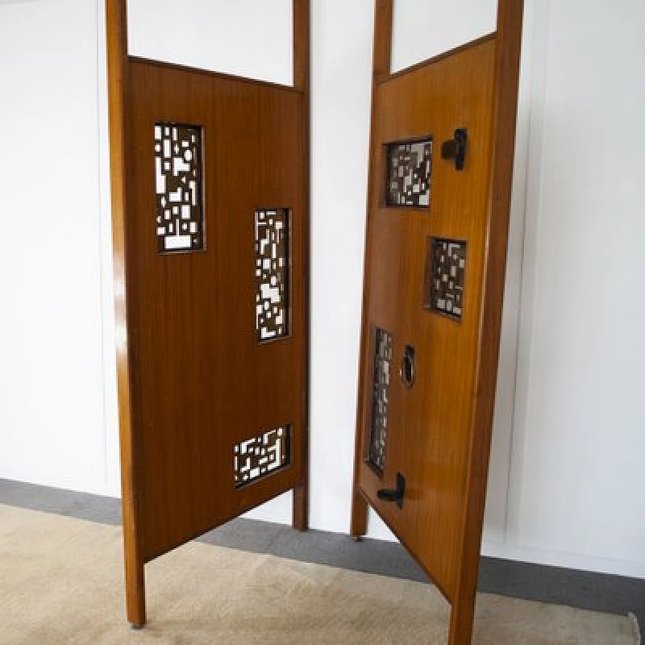 Pair of walnut and aluminium coat racks, 1960s 6