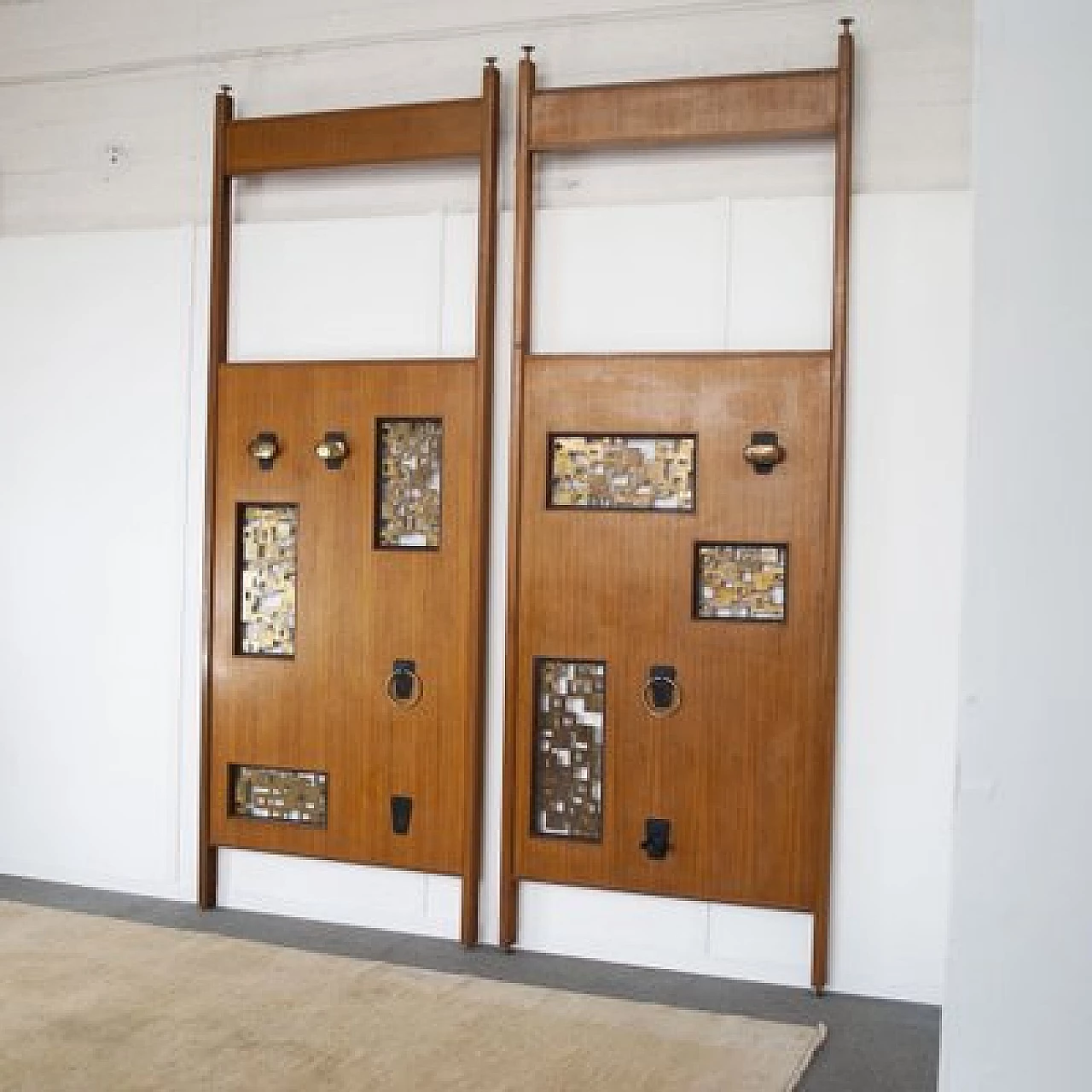 Pair of walnut and aluminium coat racks, 1960s 8