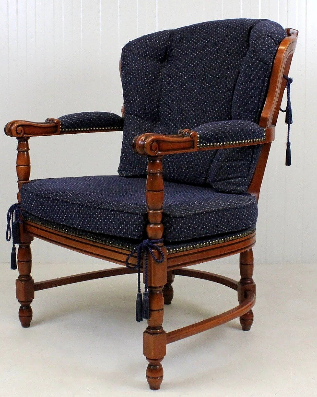 Regency style wood and blue fabric armchair, 1950s 2