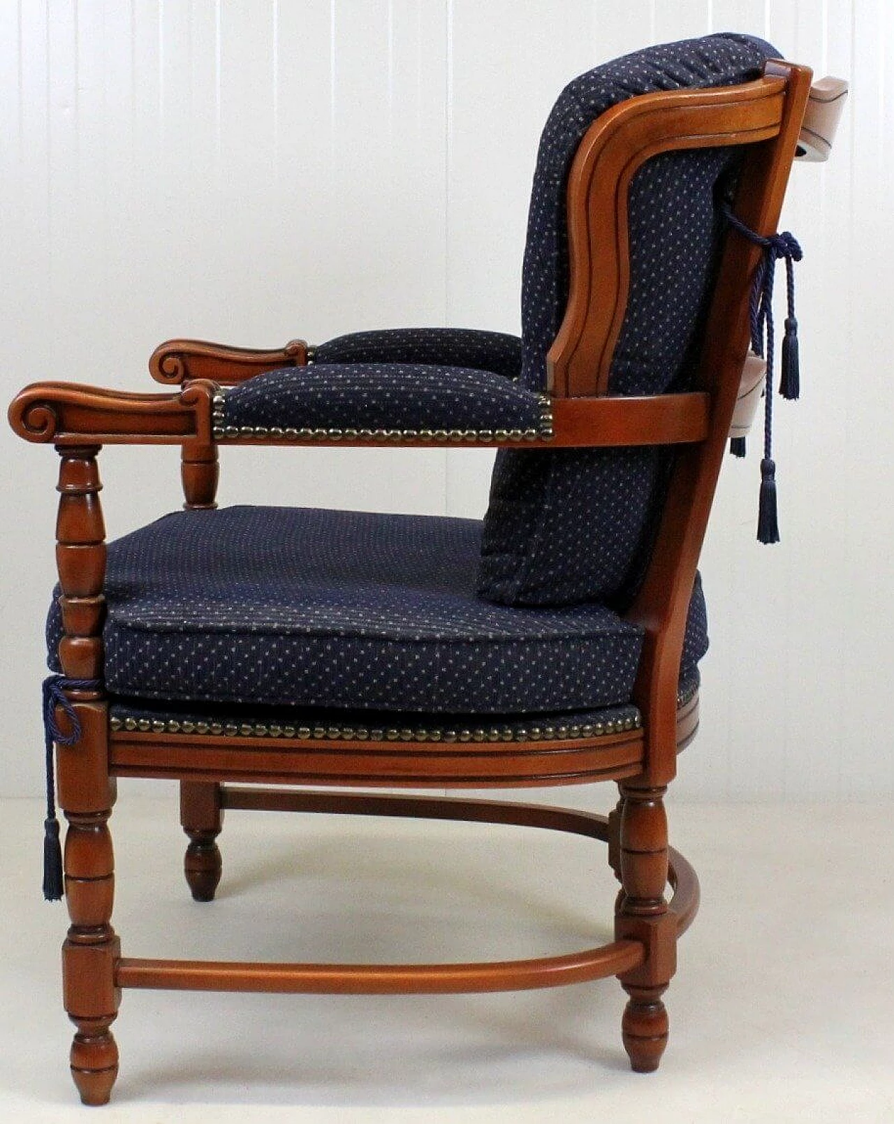 Regency style wood and blue fabric armchair, 1950s 3