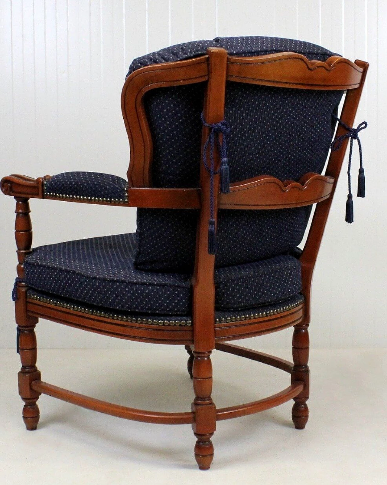 Regency style wood and blue fabric armchair, 1950s 4