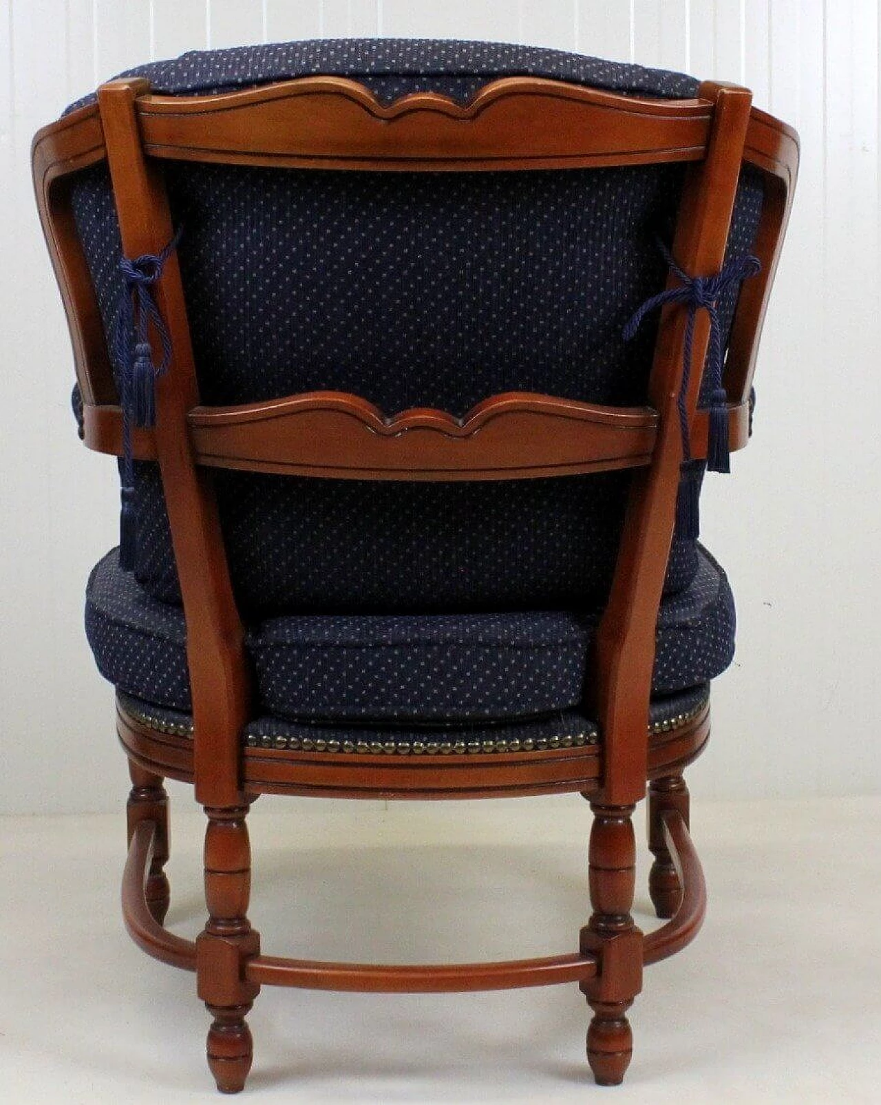 Regency style wood and blue fabric armchair, 1950s 5
