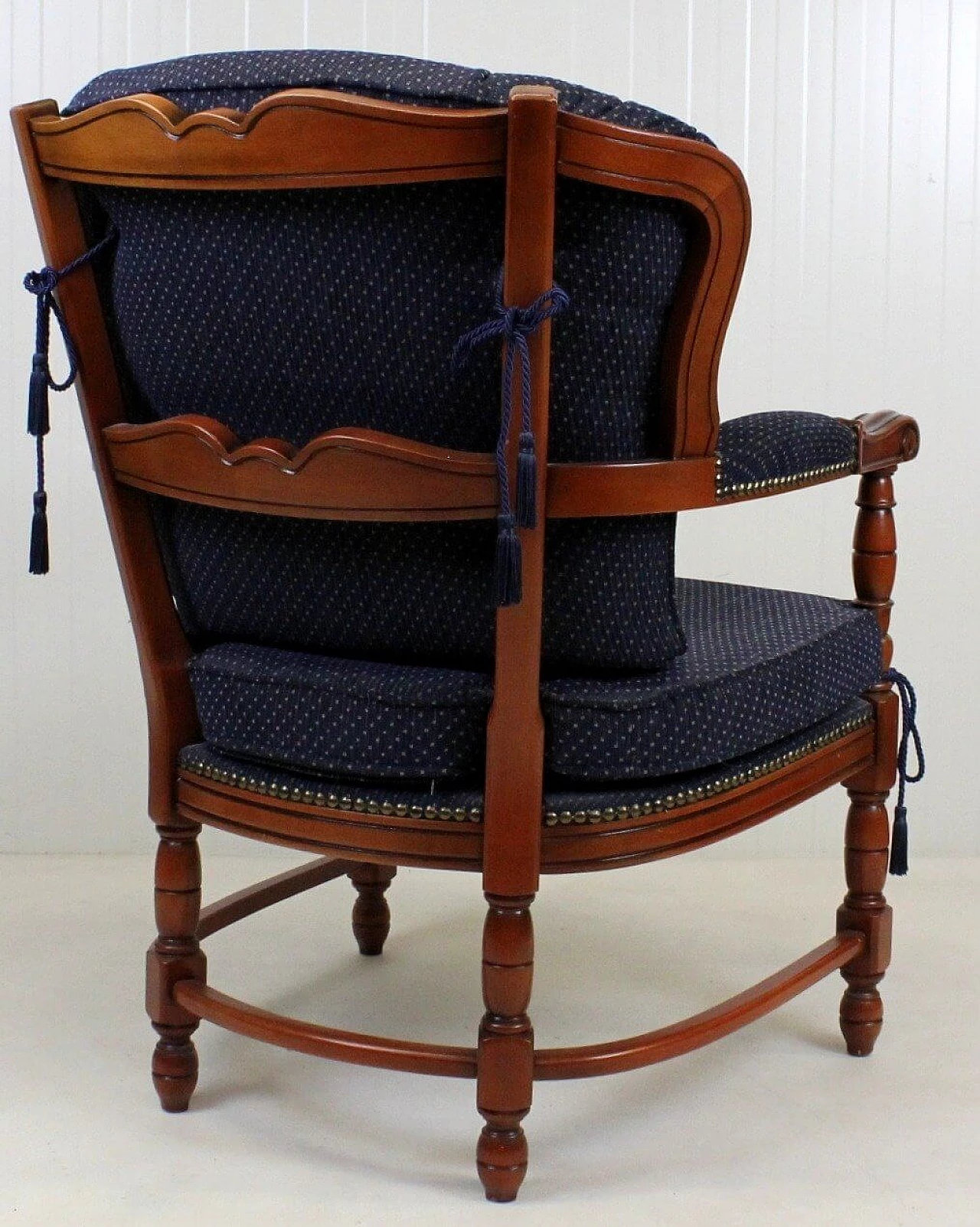 Regency style wood and blue fabric armchair, 1950s 6