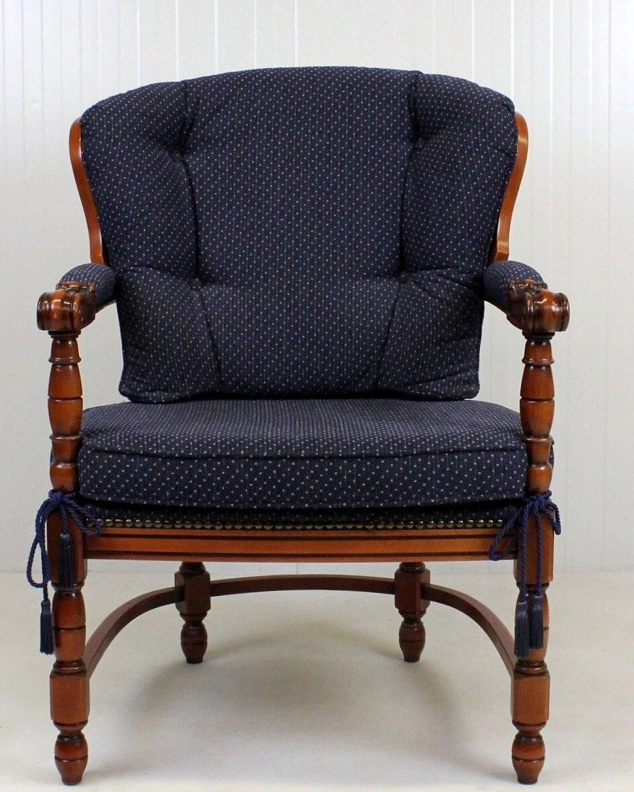 Regency style wood and blue fabric armchair, 1950s 8