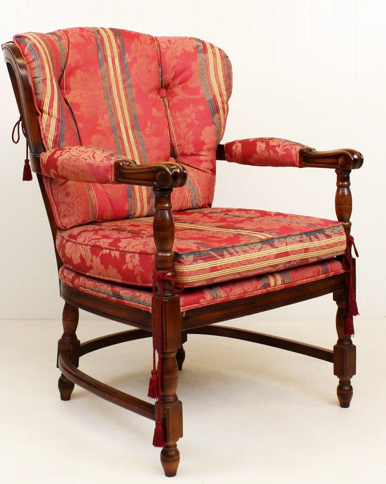 Regency style wood and fabric armchair, 1960s 1
