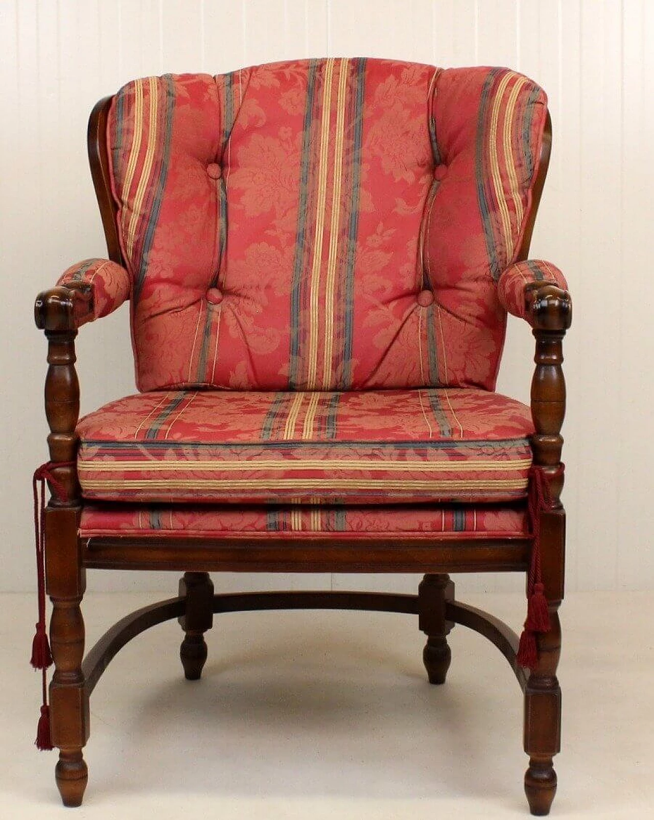 Regency style wood and fabric armchair, 1960s 9
