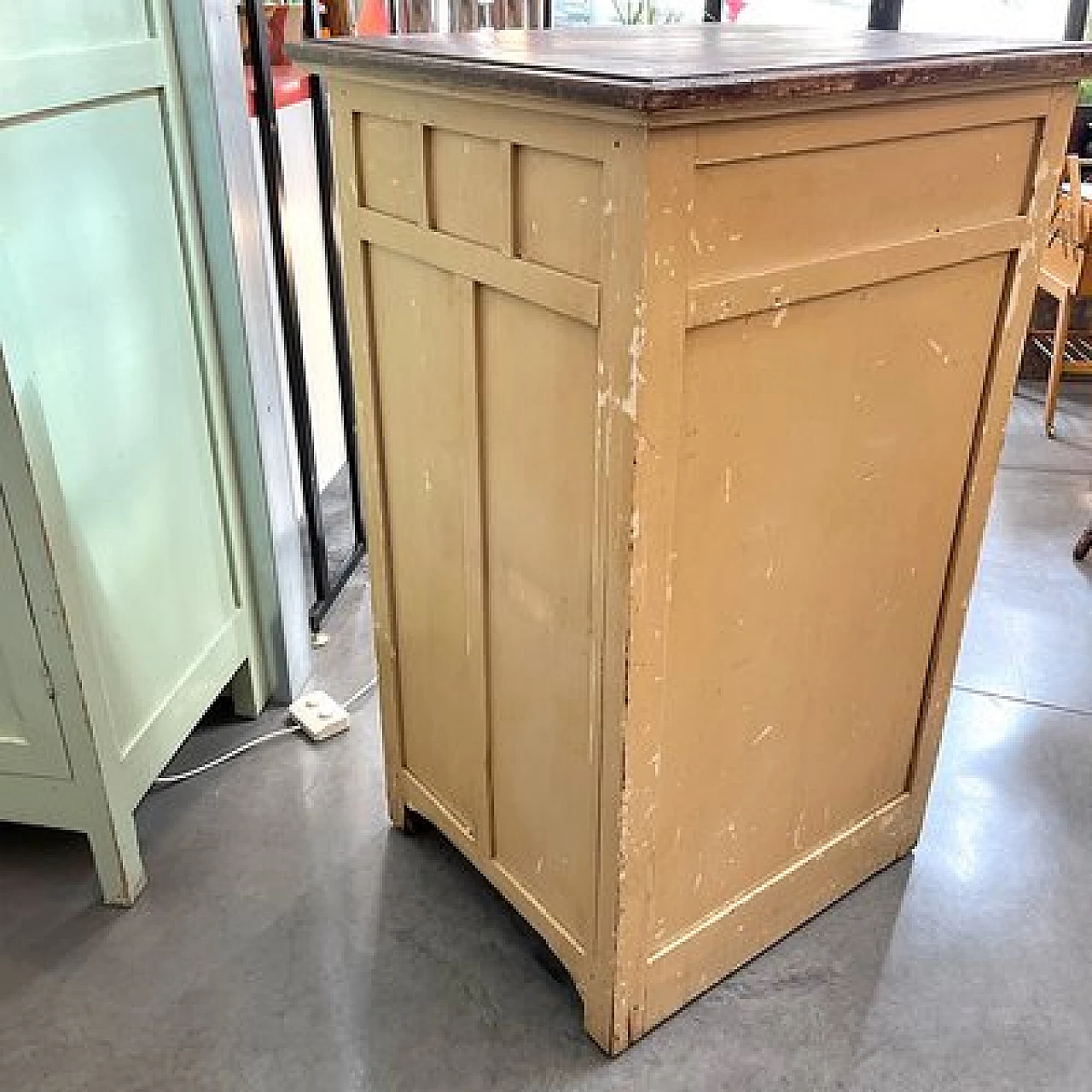 Brown and gray wood industrial optician's chest of drawers, 1950s 14