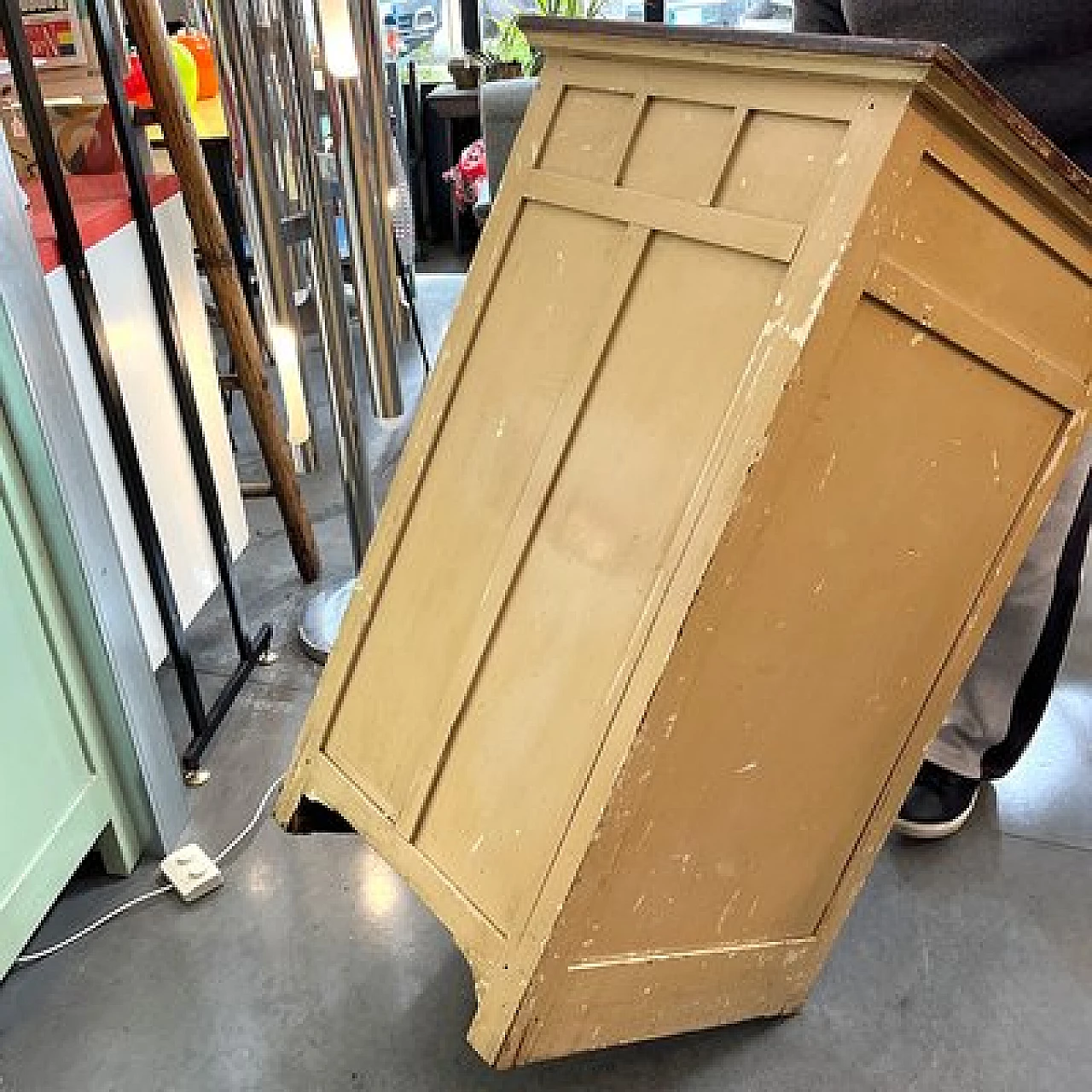 Brown and gray wood industrial optician's chest of drawers, 1950s 16