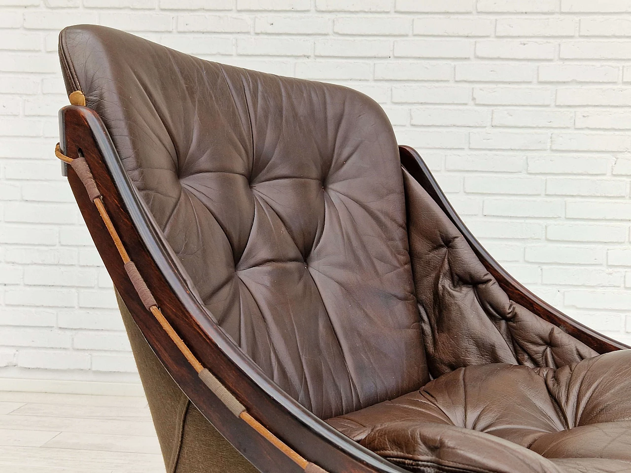 Poltrona lounge in pelle marrone di Ake Fribytter per Nelo Sweden, anni '70 4