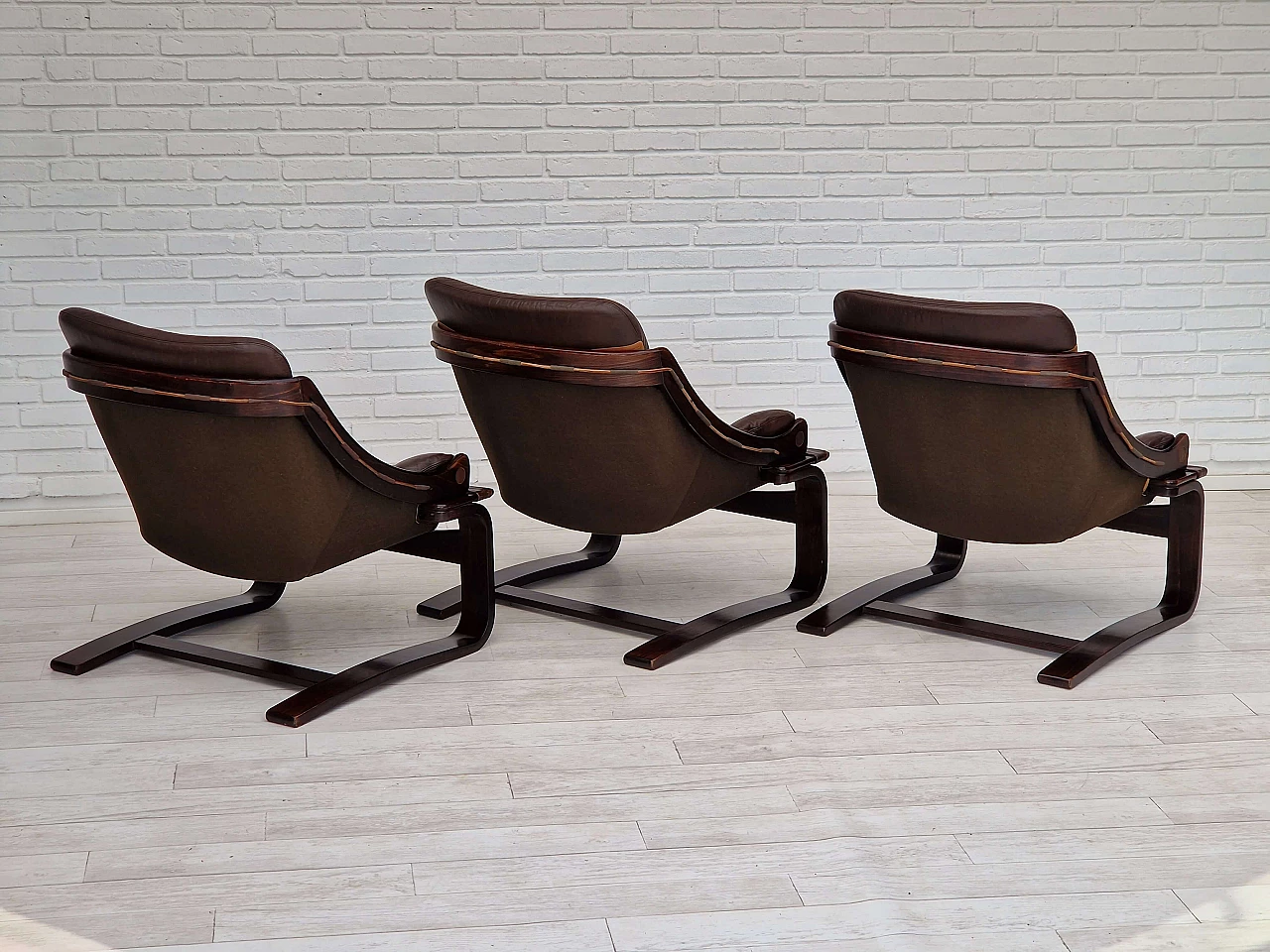 Poltrona lounge in pelle marrone di Ake Fribytter per Nelo Sweden, anni '70 9
