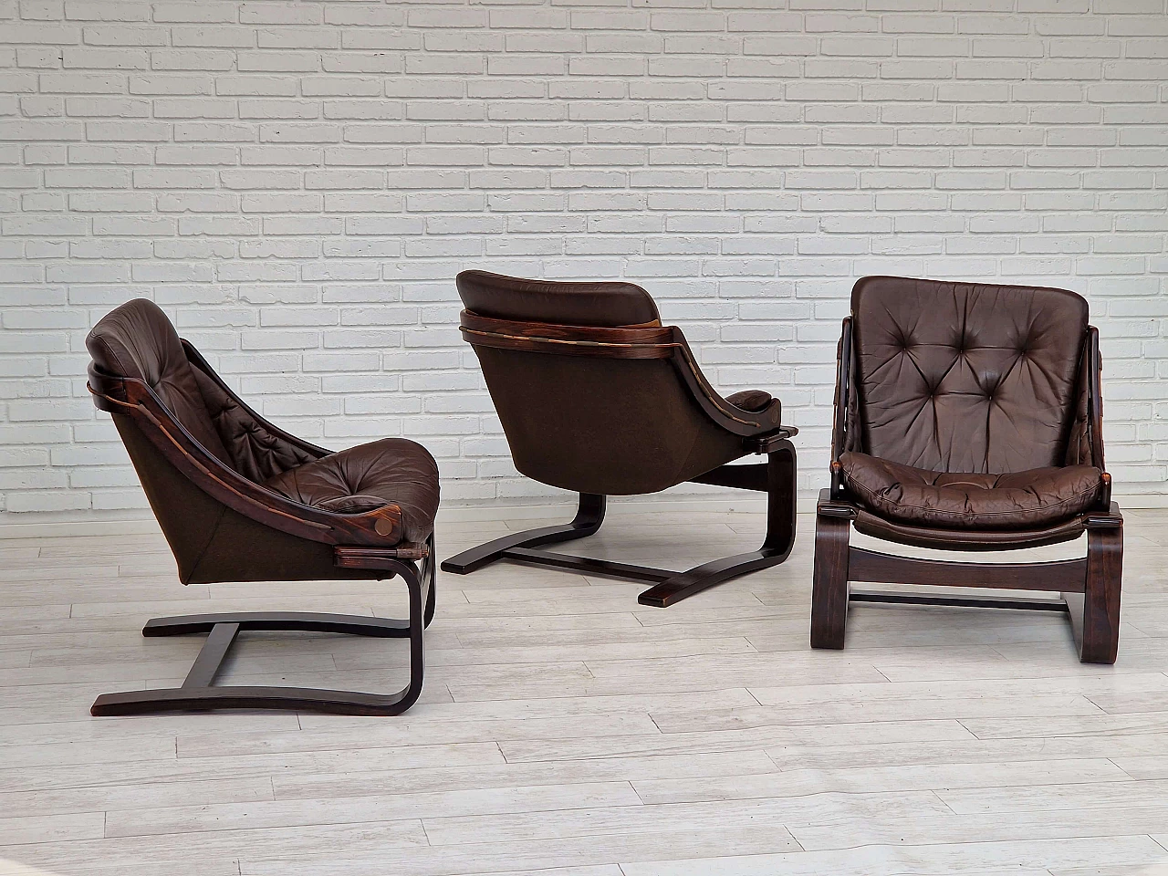 Poltrona lounge in pelle marrone di Ake Fribytter per Nelo Sweden, anni '70 10