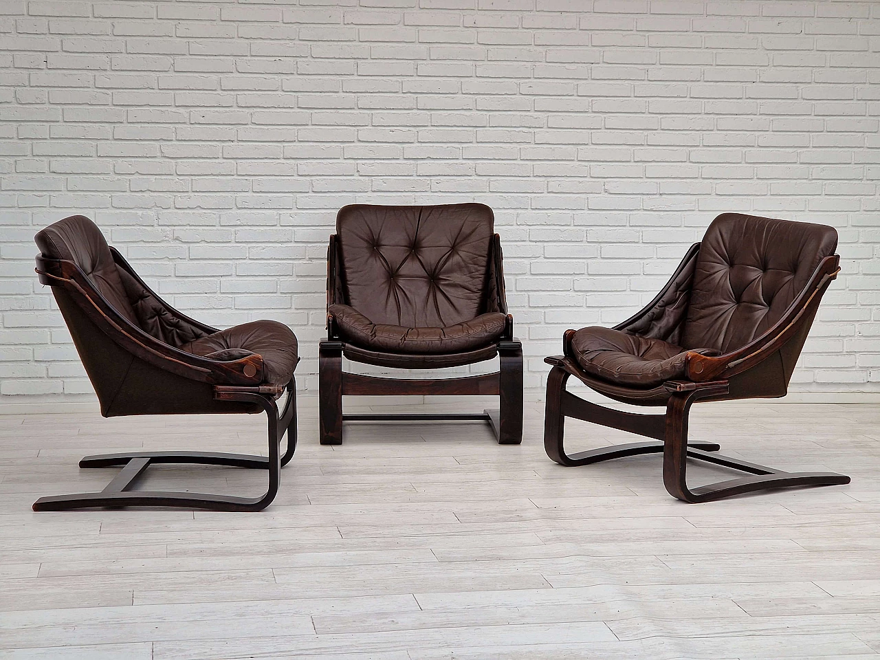 Poltrona lounge in pelle marrone di Ake Fribytter per Nelo Sweden, anni '70 11