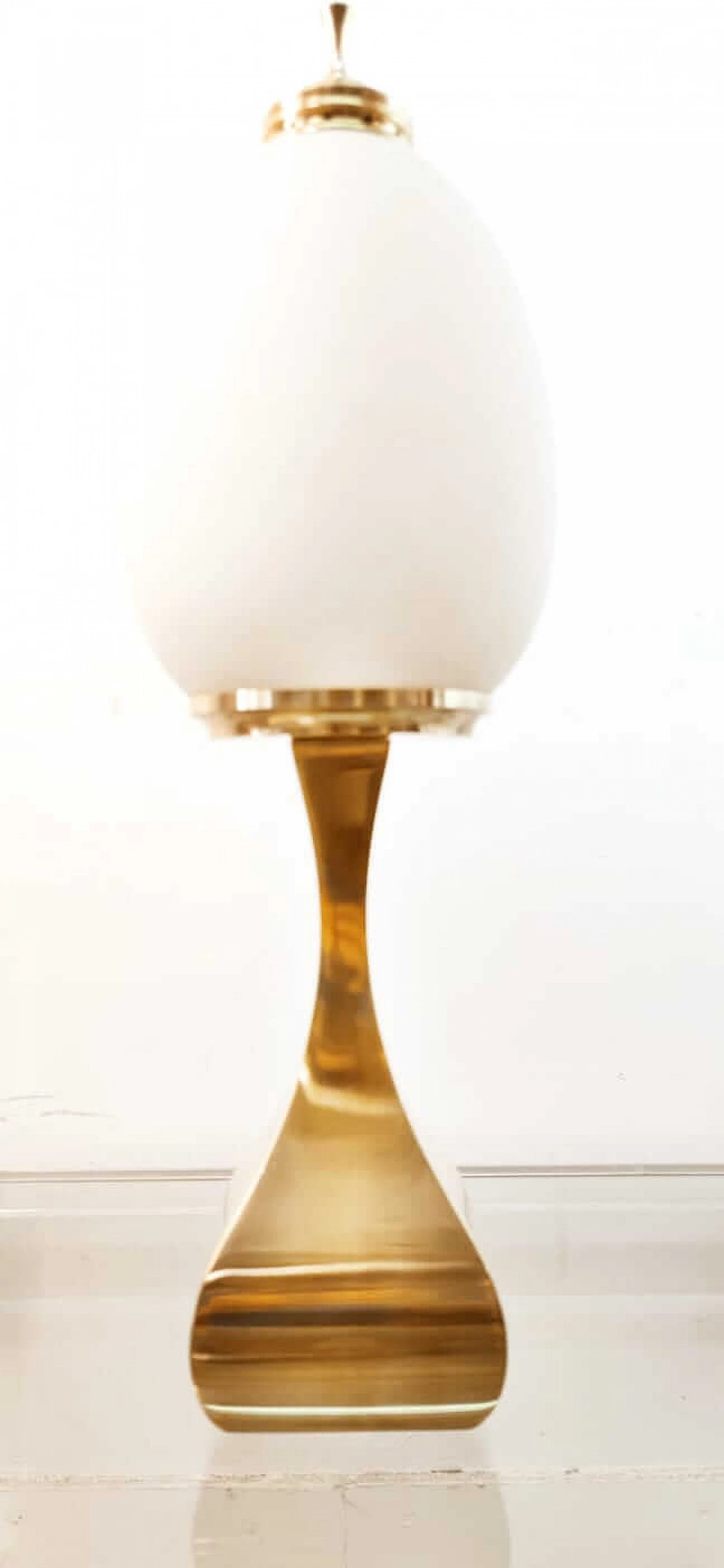Cast brass table lamp with oval white frosted glass shade, 1960s 4
