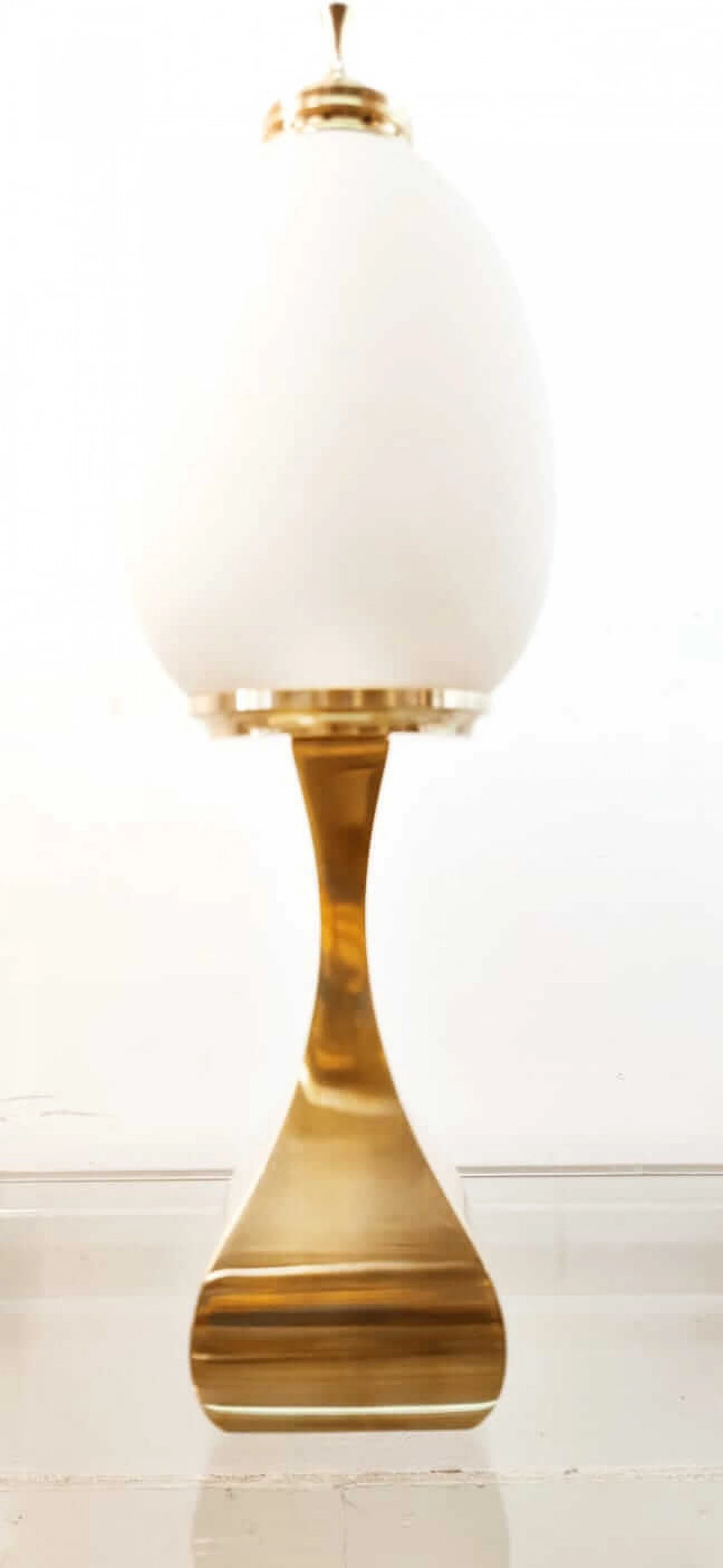 Cast brass table lamp with oval white frosted glass shade, 1960s 7