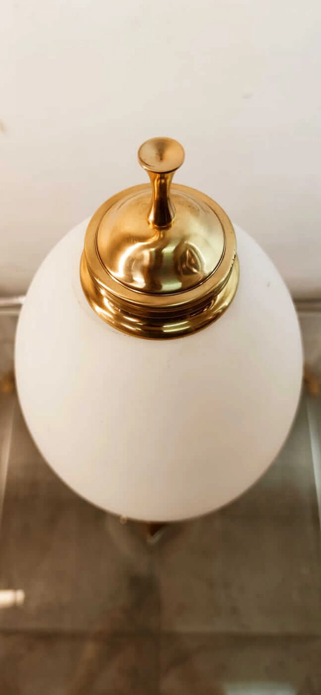 Cast brass table lamp with oval white frosted glass shade, 1960s 8