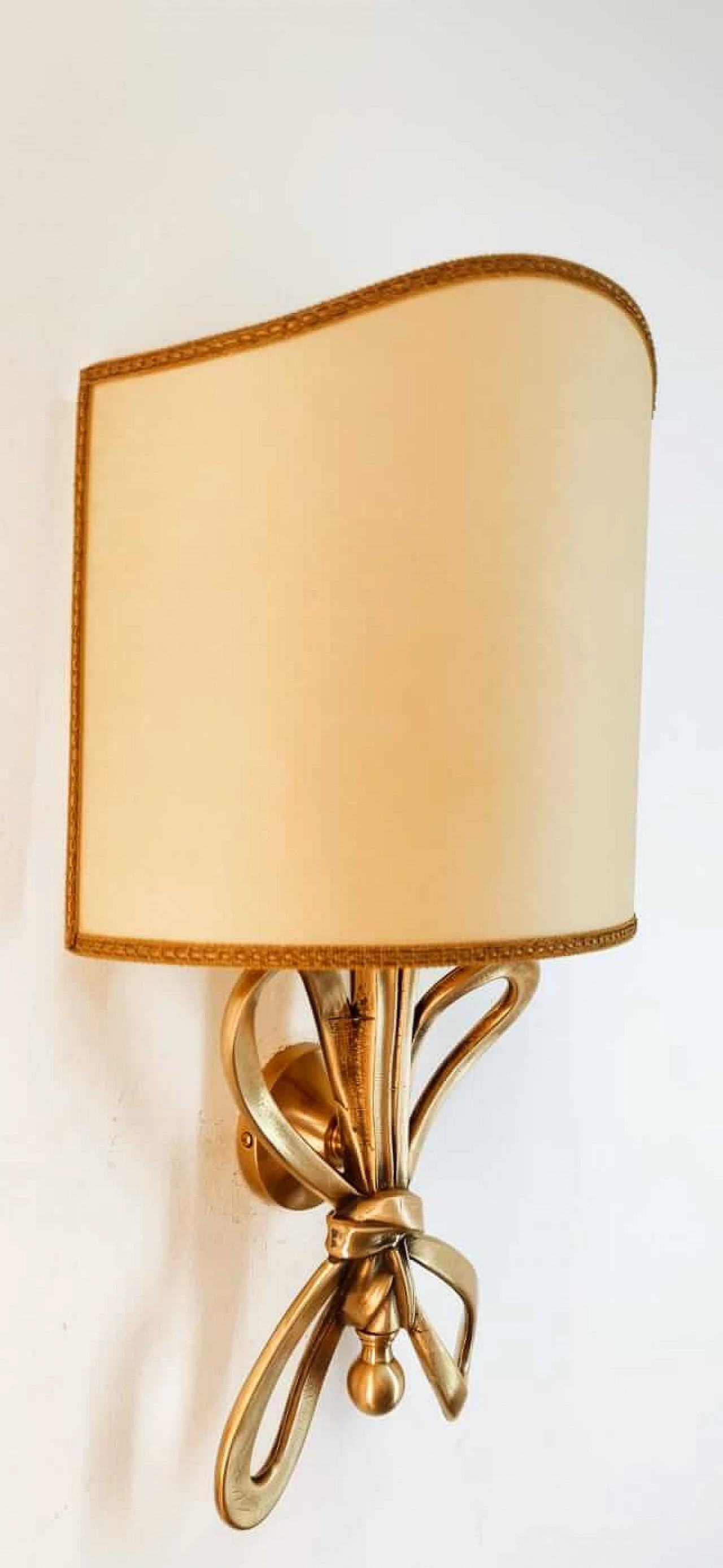 Wall sconce with brass bow and parchment fan diffuser, 1960s 3