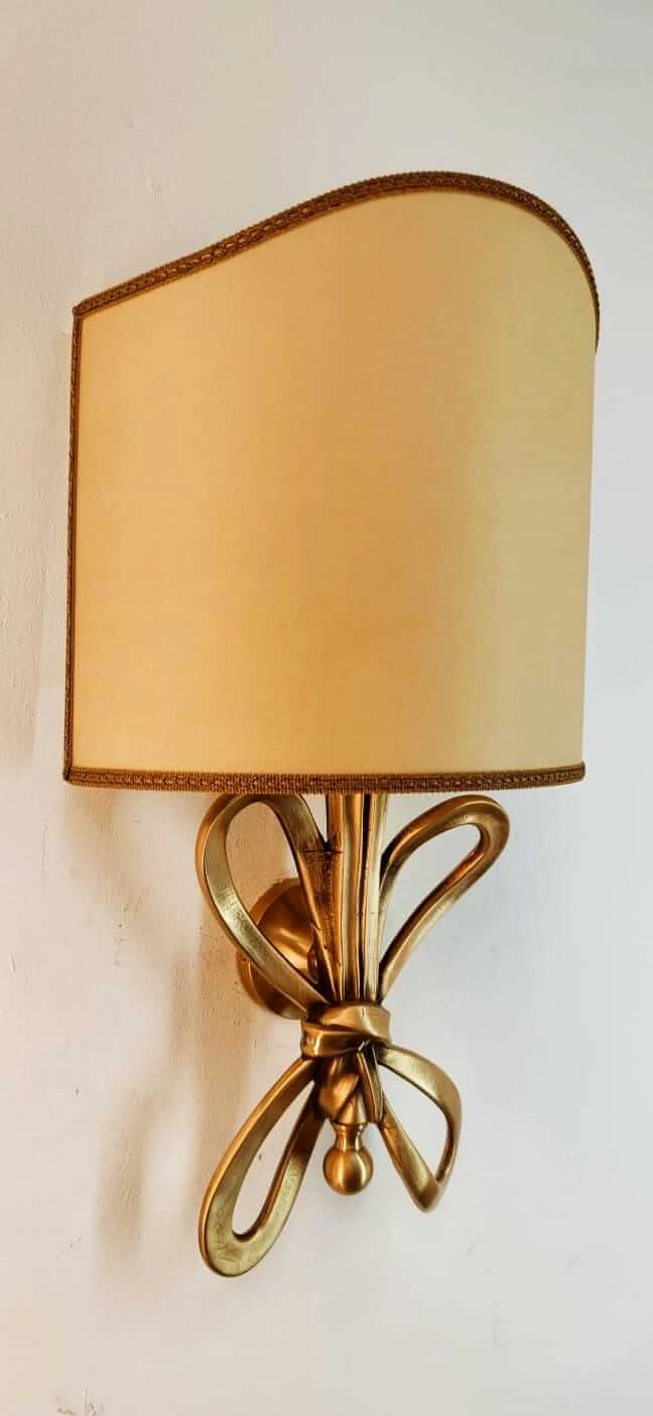Wall sconce with brass bow and parchment fan diffuser, 1960s 15