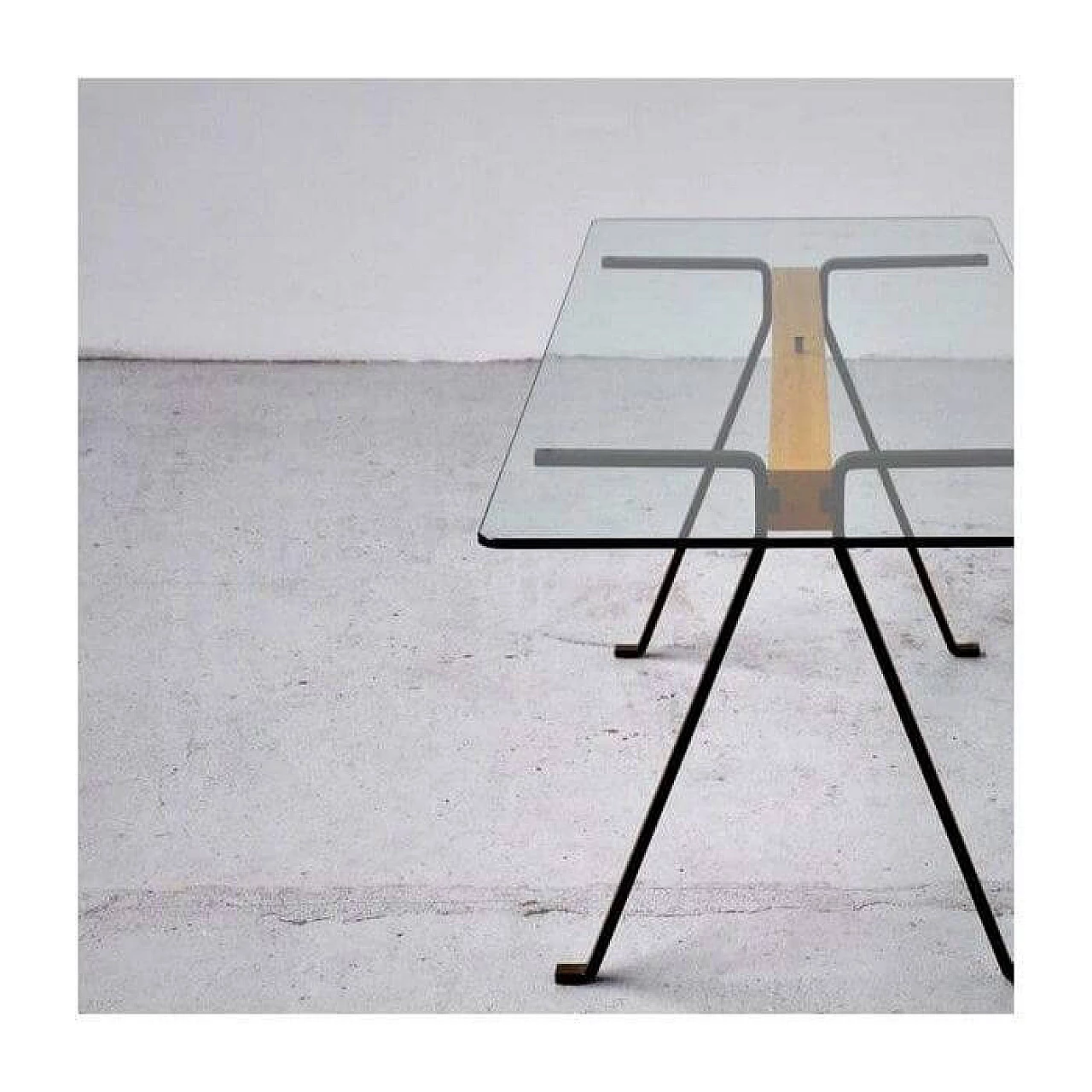 Tavolo Frate in metallo, legno e cristallo di Enzo Mari per Driade, anni '70 2