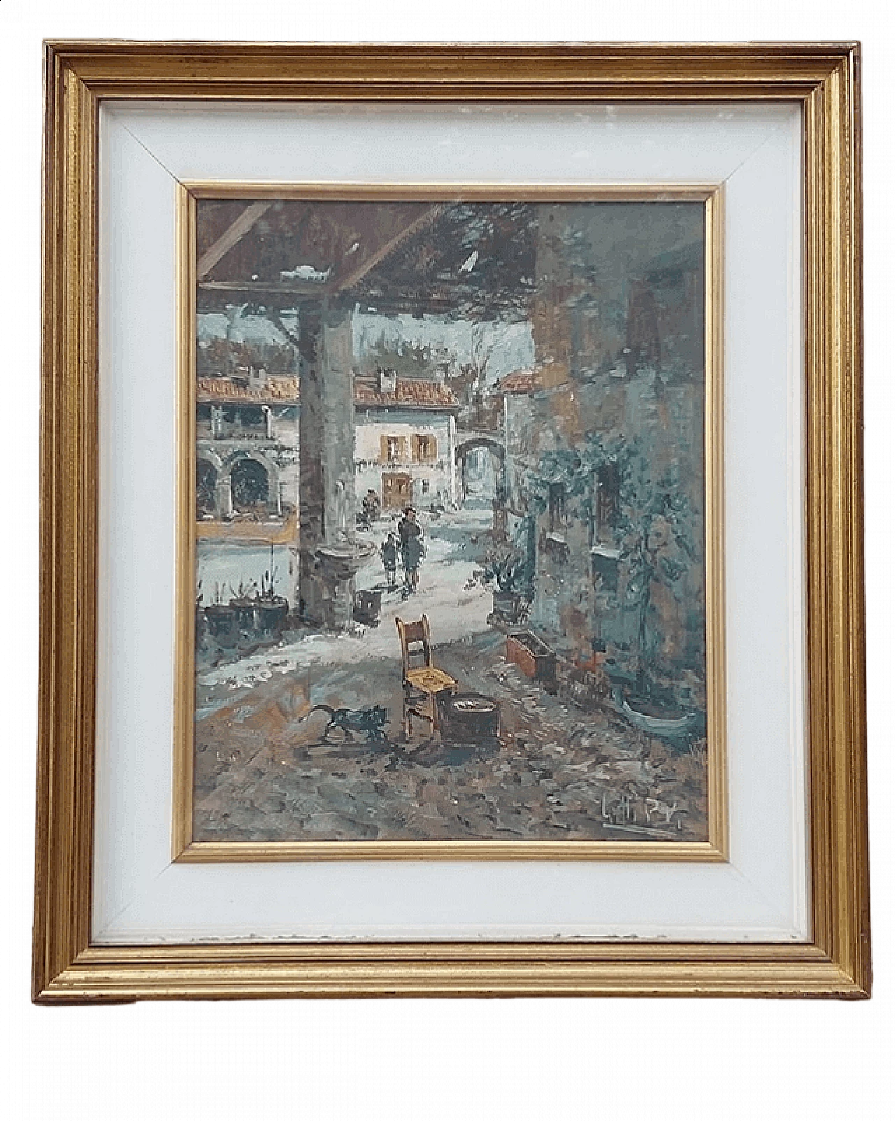 Pietro Virgilio Lietti, glimpse of courtyard, oil painting on canvas 6