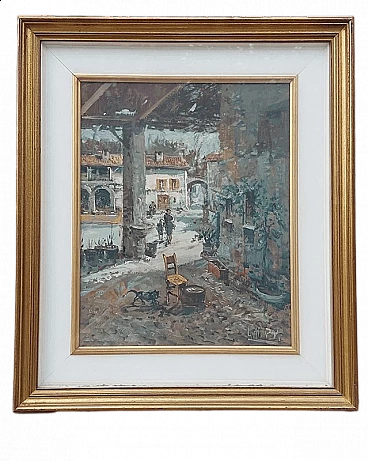 Pietro Virgilio Lietti, glimpse of courtyard, oil painting on canvas