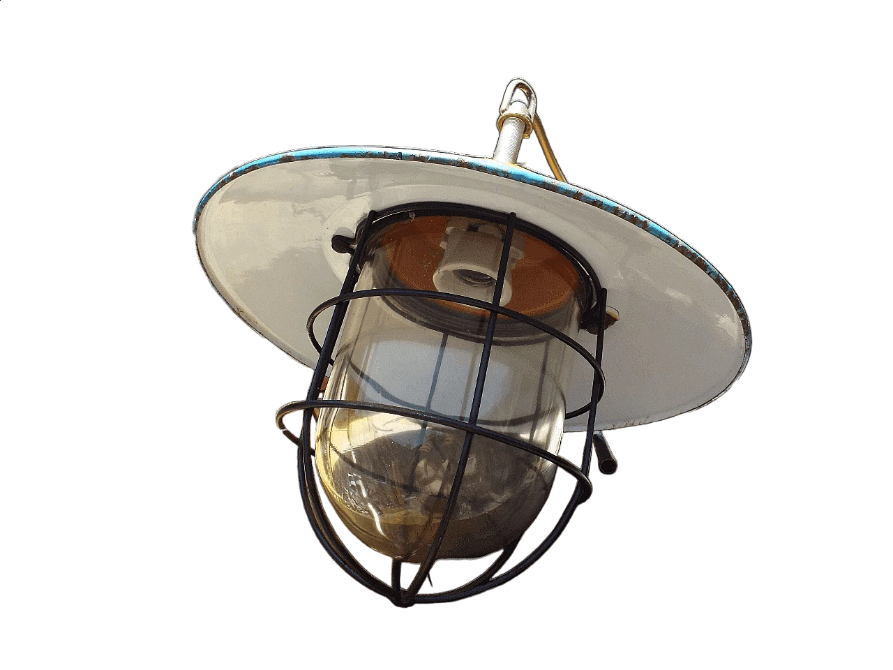 Lampada industriale in metallo giallo e blu di Palazzoli, anni '60 6