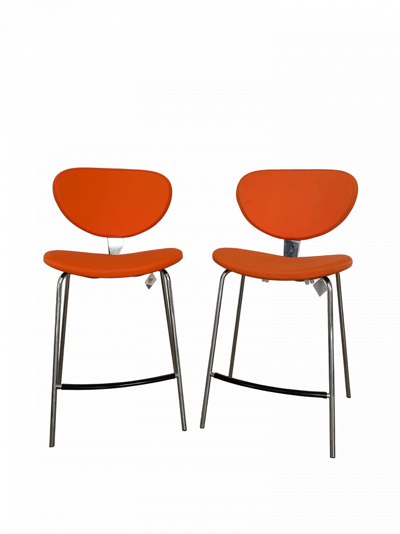 Pair of metal and orange fabric stools by Calligaris, 2000s 9