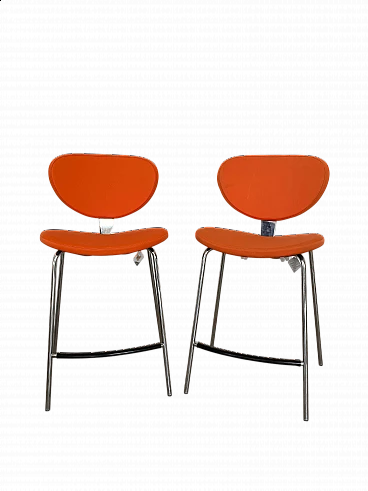 Pair of metal and orange fabric stools by Calligaris, 2000s