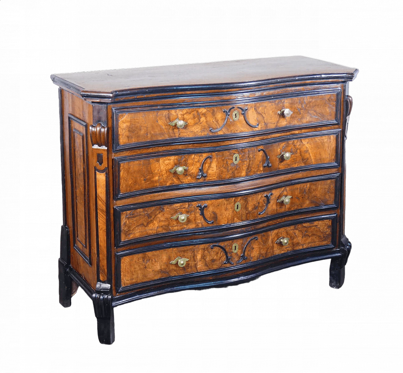 Louis XIV chest of drawers in wood and walnut root with ebonised details, 18th century 11