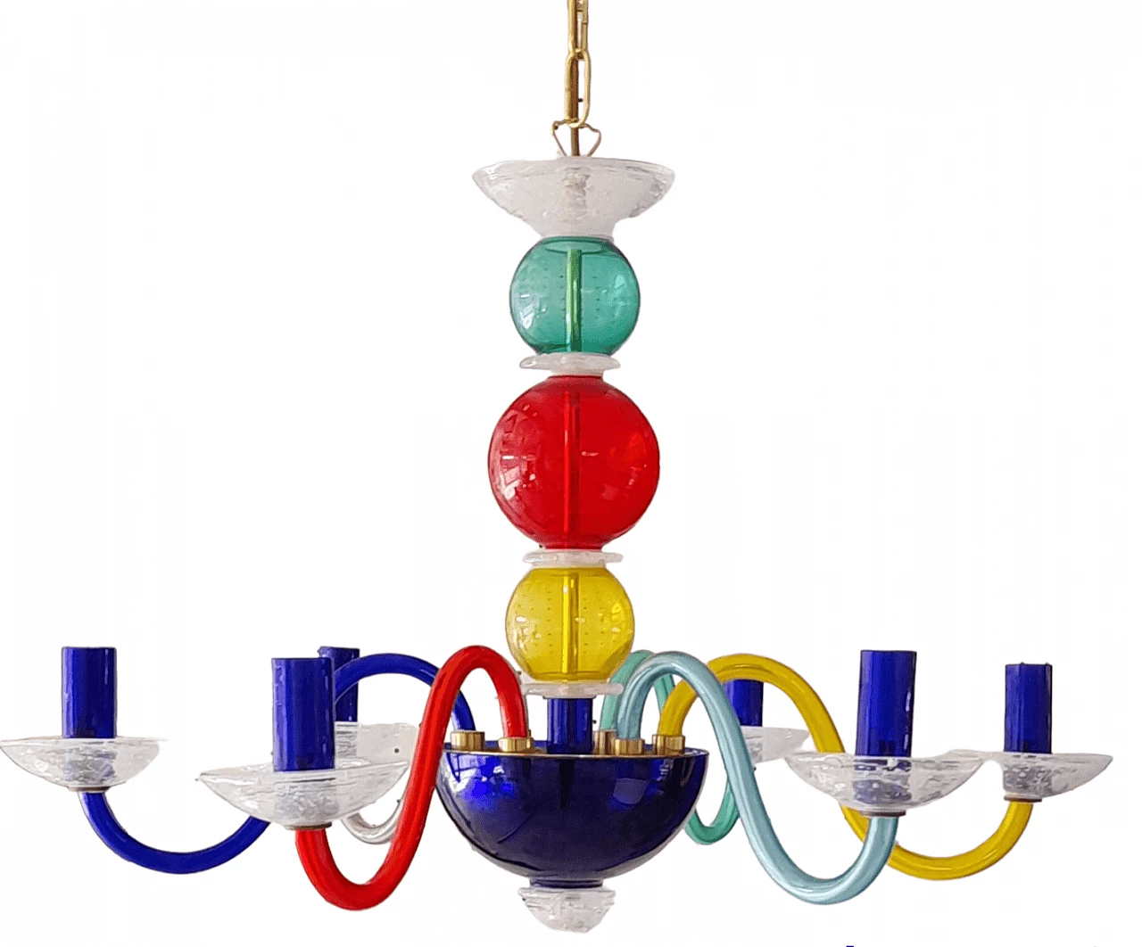 Coloured Murano glass six-light chandelier by Sylcom, 1990s 1