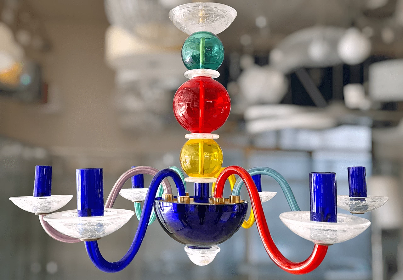 Coloured Murano glass six-light chandelier by Sylcom, 1990s 2