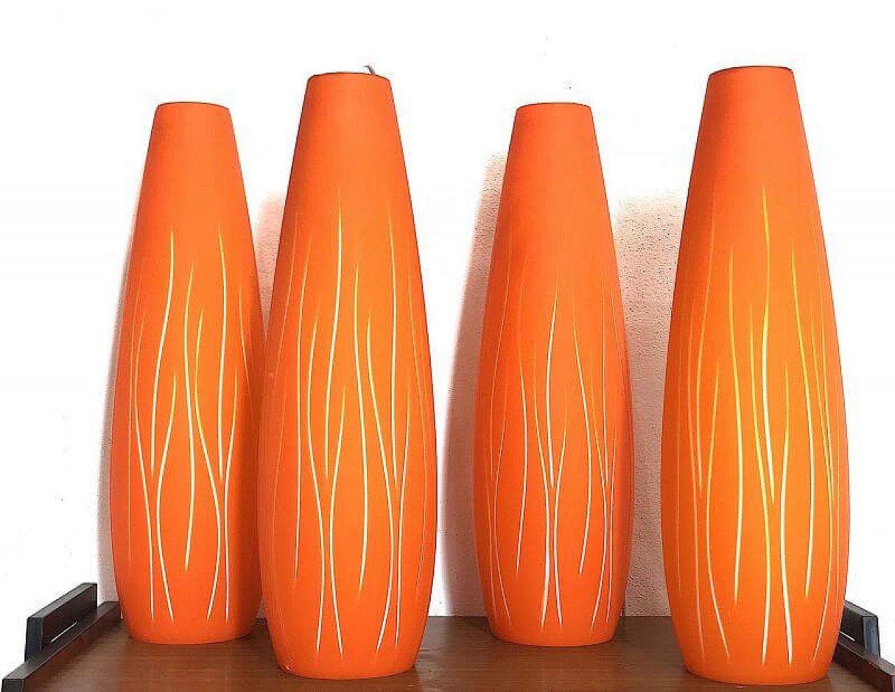 4 Orange Murano glass pendant chandeliers, 1960s 1