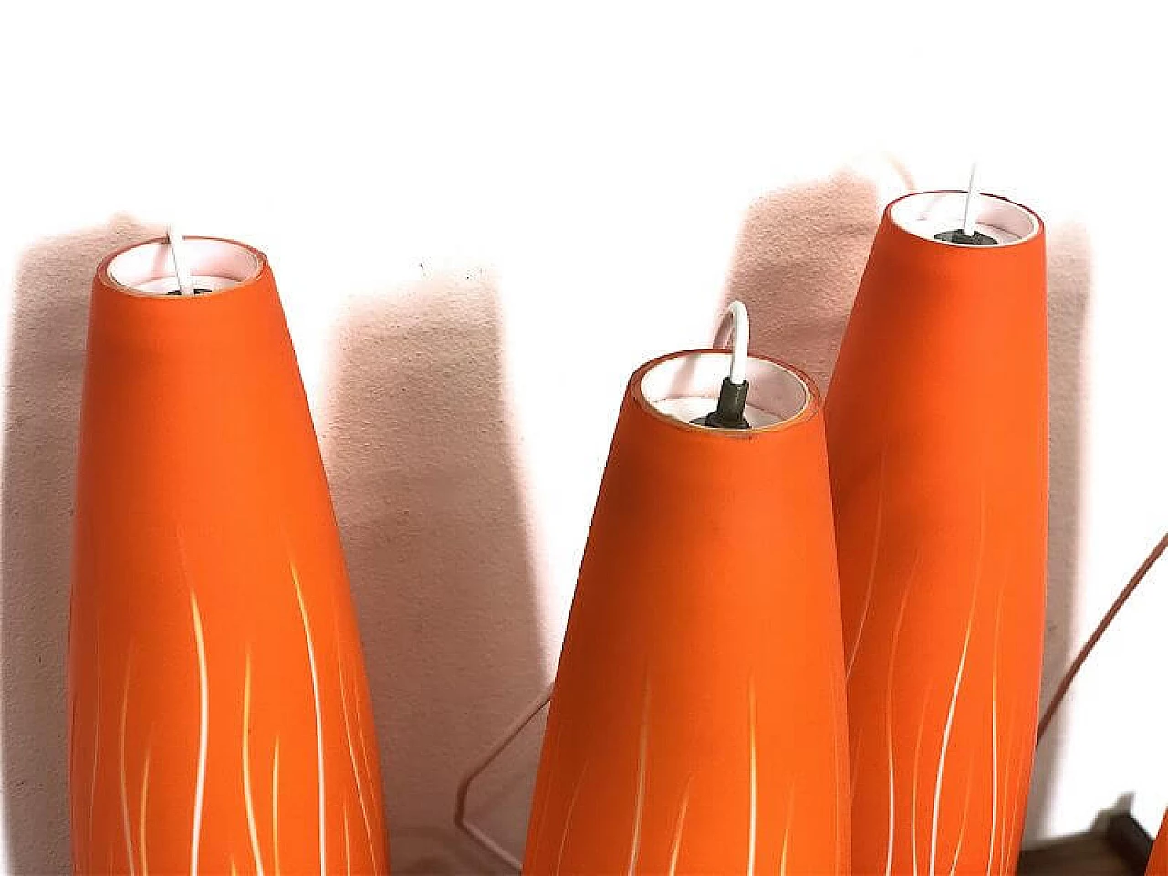 4 Orange Murano glass pendant chandeliers, 1960s 2