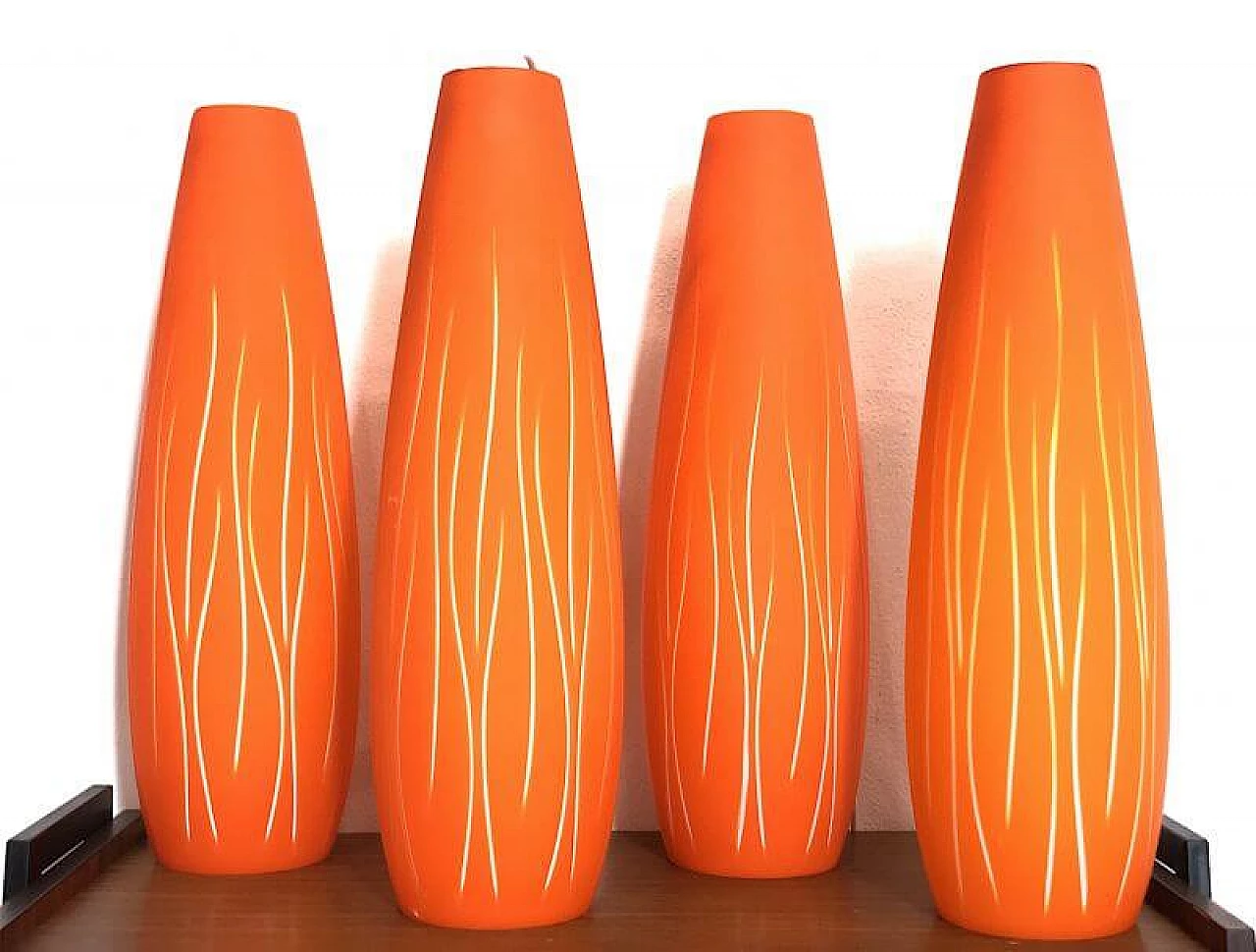 4 Orange Murano glass pendant chandeliers, 1960s 9