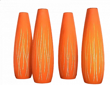 4 Orange Murano glass pendant chandeliers, 1960s