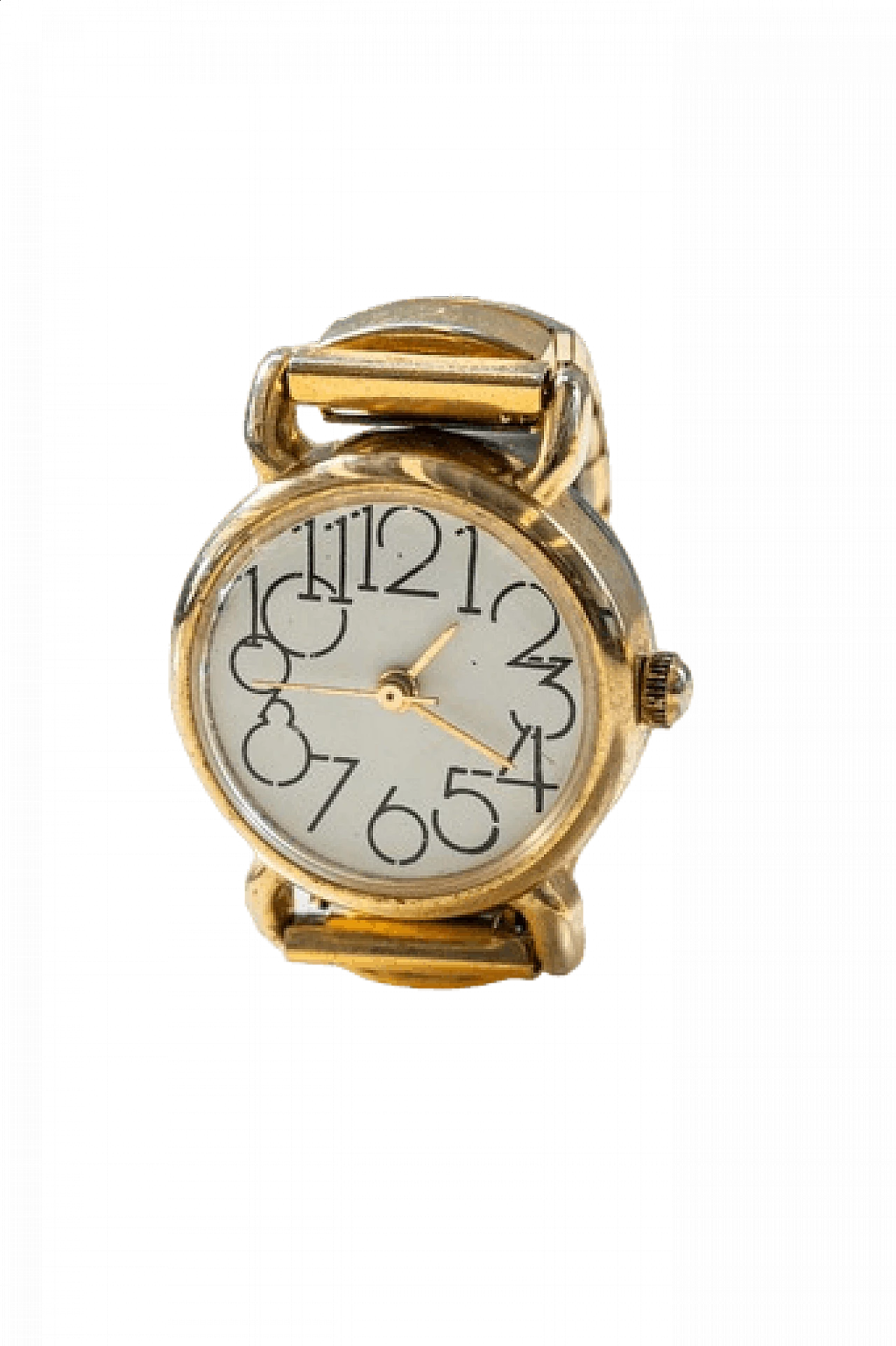 Anello con orologio in metallo dorato, anni '70 8