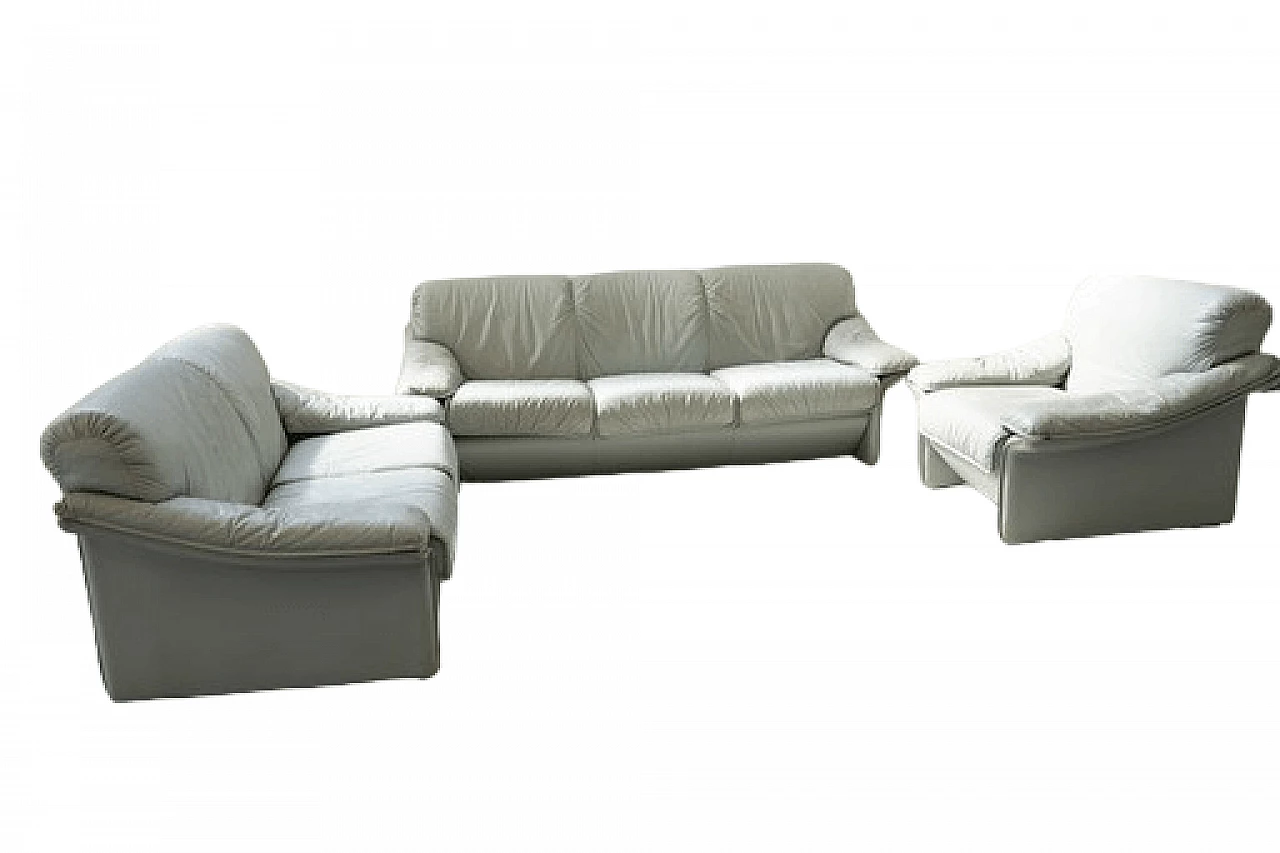 Pair of sofas and armchair in pale blue leatherette by FD Salotti, 1970s 26