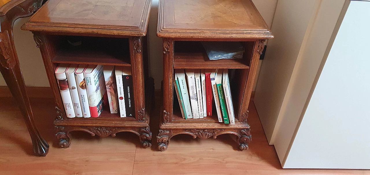 Pair of 18th-century Lombard-style chairs and bedside tables, 1940s 5