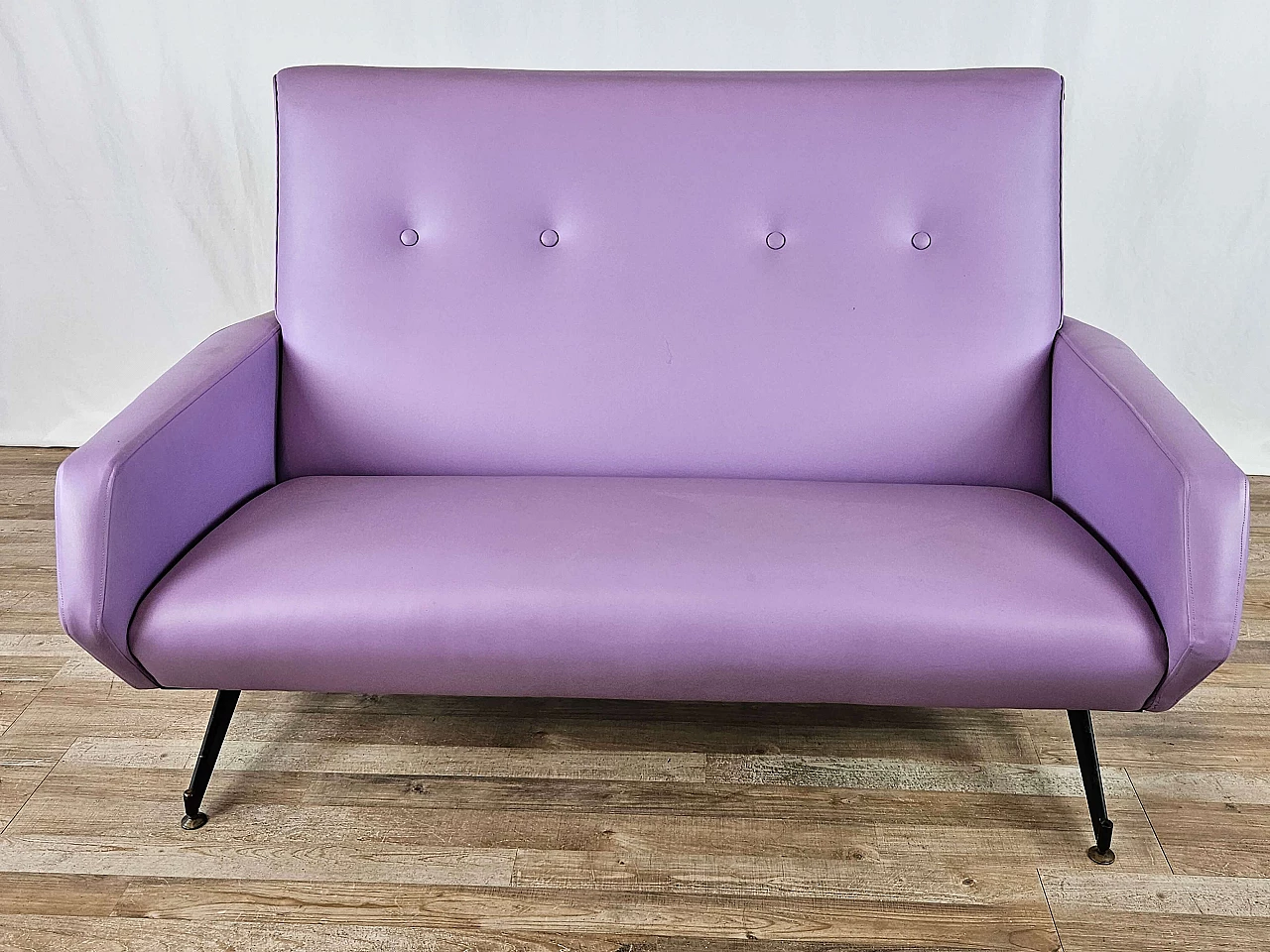 Two-seater lilac skai and iron sofa, 1950s 1