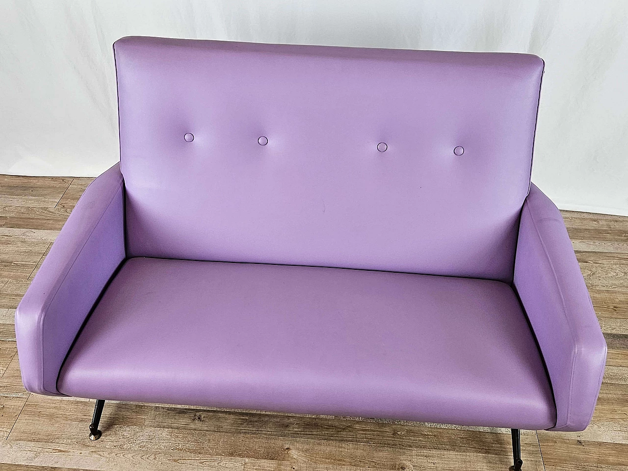 Two-seater lilac skai and iron sofa, 1950s 2